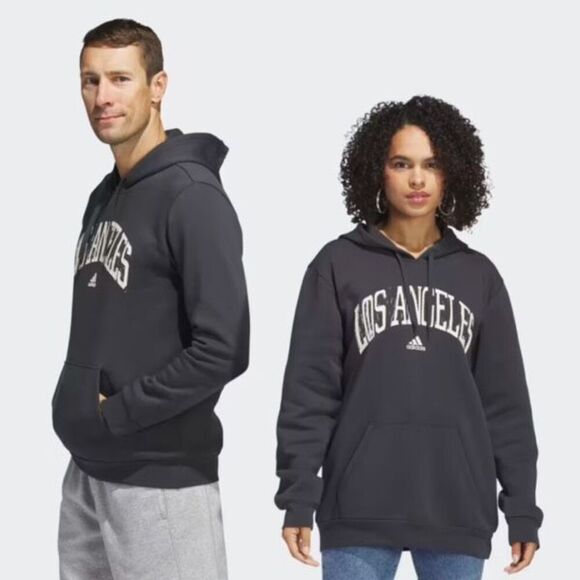 Adidas Los‎ Angeles Graphic Fleece Hoodie Hooded Sweatshirt Unisex Large Gray LA - Picture 1 of 9
